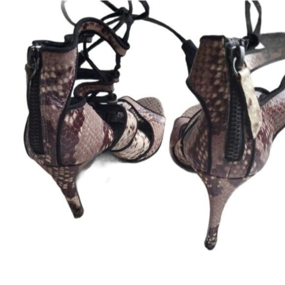 ZARA Women Heels EU 37 6.5 Snakeskin Animal Print Strap Tassel Open Toe Stiletto - Picture 8 of 11